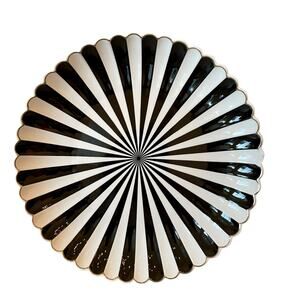 Grace Teaware Porcelain Serving Platter 12.5in Round Black White Striped NEW